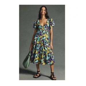 NWT Anthropologie Puff Sleeve Midi in Chartreuse size L
